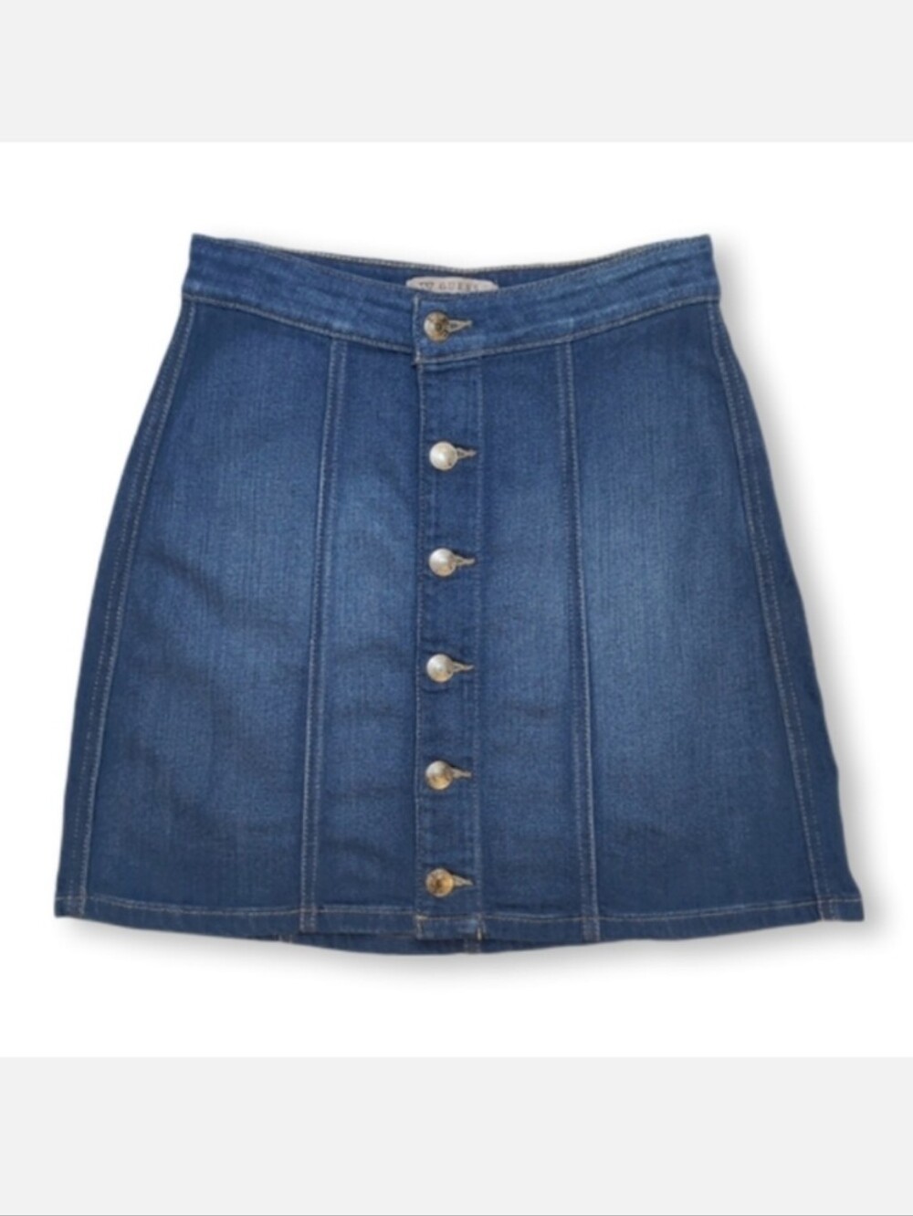 GUESS Los Angeles Button Front Denim Mini Skirt Womens Size 26 Blue Soft Stretch